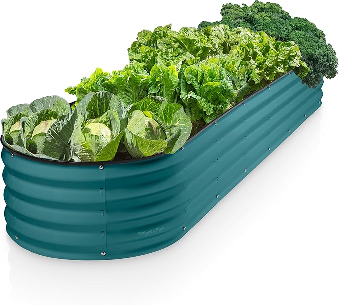 Galvanized Raised Garden Beds Outdoor // 8×2×1 ft Planter Raised Beds for Gardening, Vegetables, Flowers // Large Metal Garden Box (Turquoise) // Patented Tool-Free Design