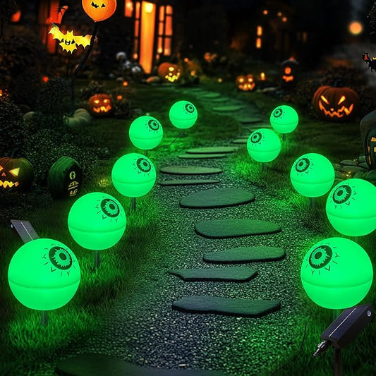 Upgraded 5 Pack Solar Halloween Garden Lights Outdoor Halloween Decorations, LED Waterproof Solar Globe Lights for Outside Yard Patio Pathway Party Halloween Decor, YS002-1