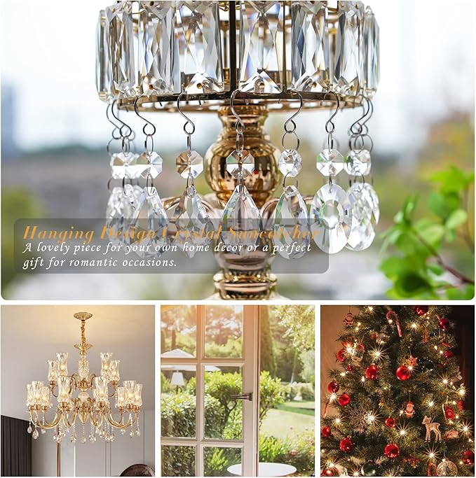 KANPURA 12pcs Glass Crystal Chandelier Prisms,Rainbow Hanging Crystals Suncatcher for Window,Home Decor(Clear)