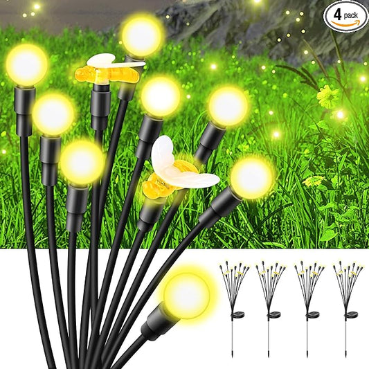 Solar Garden Lights 2024 Upgraded 40 LED Firefly Lights Solar Outdoor Sway by Wind for Patio Pathway Decoration 2+8 Warm White (Bees 4 Pack)…