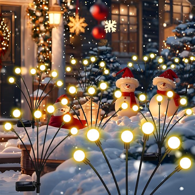 Solar Garden Lights Outdoor, 8 Pack Solar Firefly Lights, Starburst Swaying Lights, Waterproof Garden Decor for Yard Patio Pathway Lawn, Gardening Gifts for Women, White, 8pack6touYBD