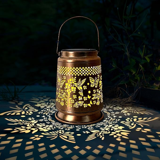 KY&BOSAM Solar Lanterns Outdoor Waterproof Hummingbird & Butterfly Lantern Garden Decor Birthday Gifts for Women Mom Metal Solar Lights Outdoor Lantern Hanging Outside for Yard Backyard Pathway Patio
