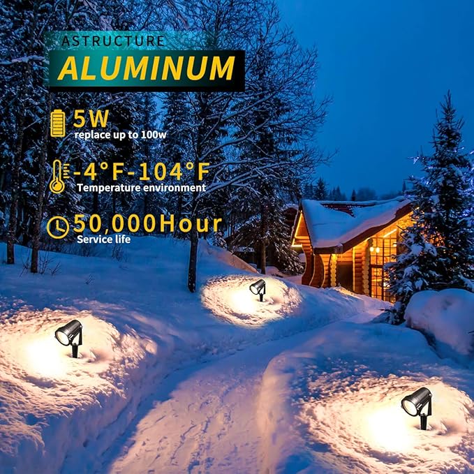 LED Landscape Lights,5W 120V AC Outdoor Pathway Garden Yard Spotlight,IP65 Waterproof Garden Flood Light,Outdoor Spotlight with Stake,UL Cord 5-ft with Plug (Pack of 2, Daylight White)