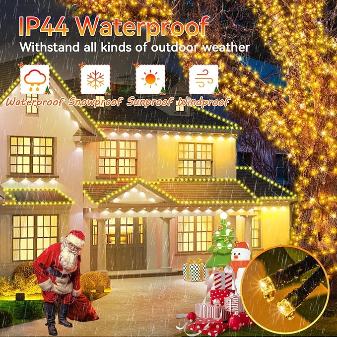 Hezbjiti 2 Pack 1000 LED 403 FT Christmas String Lights Outdoor, 8 Lighting Modes IP44 Waterproof Fairy Lights with Timer and Dimmable Function for Party Tree Decorations (Warm White, Green Wire)