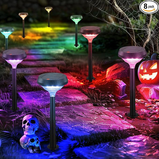 Linkind Solar Pathway Lights 8 Pack, Color Changing Halloween Decorations Outdoor Waterproof, Multicolor+Warm/Cool White Solar Lights for Walkway Pathway Yard Garden Landscape