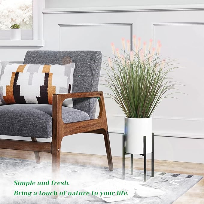 Artificial Grasses Plants Oudoor 12 Bunches Onion Grass Greenery with Plush Faux Fake Shrubs Plant Onion Wheat Grass for Outside Garden Indoor House Home Office Décor (Light Purple & Pink Plush