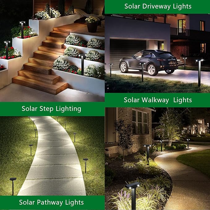 JSOT Solar Lights Outdoor 4 Pack, Solar-Powered Landscape Lighting for Outside, Perfect IP65 Waterproof Solar Pathway Lights for Backyard, Lawn, Driveway, Walkway, Garden Decorative. (Cool White)