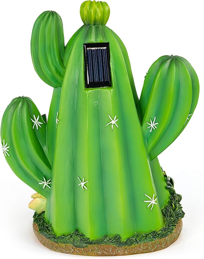 VP Home Enchanted Cactus Cottage Solar Light for Home and Outdoor Decor, Cactus Cottage Solar Powered Flickering LED Garden Light Cottage Backyard Halloween Decoration
