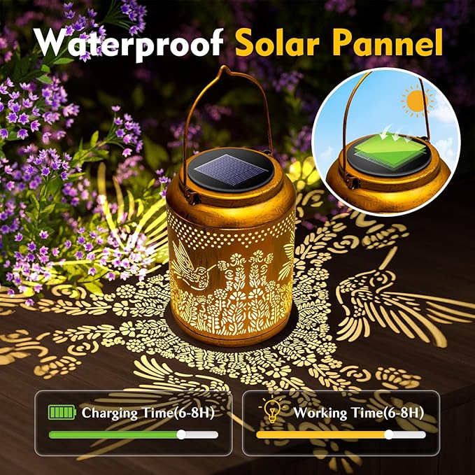 Hyrion Hummingbird Solar Lanterns Outdoor Waterproof Metal Hanging Lights, Garden Decor Gifts for Women, Mom, Grandma Solar Decorations for Yard, Patio, Backyard, Porch, Lawn, Tabletop, Walkway