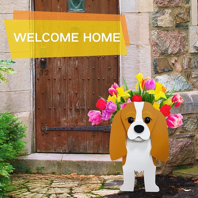 Brown King Cavalier Dog Planter Plant Pots,Cute Garden Dog Flower Planter,Large Dog Planters Birthday Gifts for Women,Office,Indoor/Outdoor Decor（9.84 * 6.77 * 16in）
