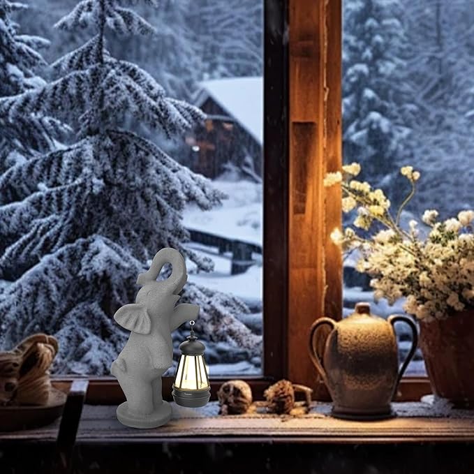 Solar Garden Statue 10 Inch Elephant Decor for Outside Yard Decoration Outdoor Unique Housewarming Gardening Birthday Gifts for Women Grandma