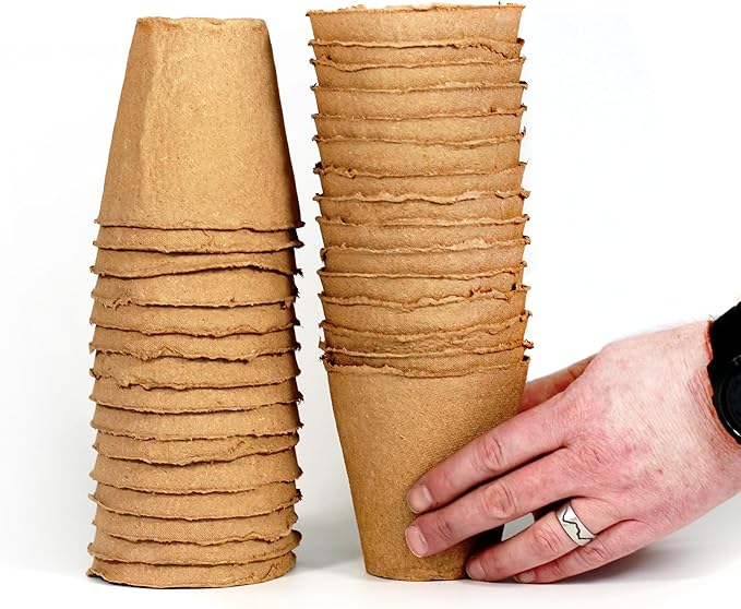 Daniel's Plants 4" Naked Pots | Large Natural Plantable Seed Starter Pots | OMRI-Listed Biodegradable Pots for Seedlings | Enhanced Aeration | Earth Friendly - Peat Free | 30 Pack 4 Inch Round
