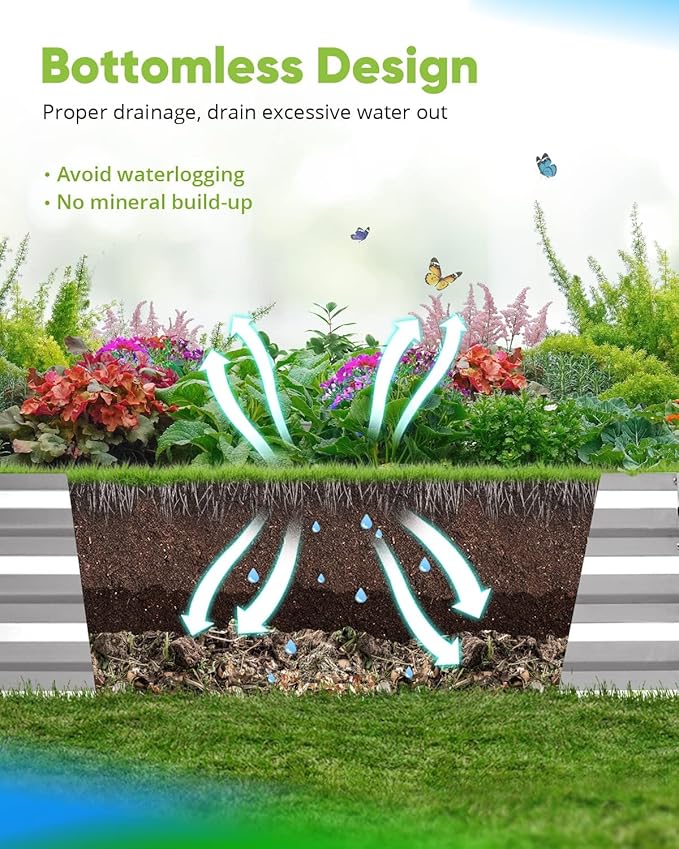 Quictent Galvanized Raised Garden Bed 6x3x1 Ft Metal Planter Box for Vegetables Bottomless for Backyard Outdoor, Include 1 Tomato Cage, Silver