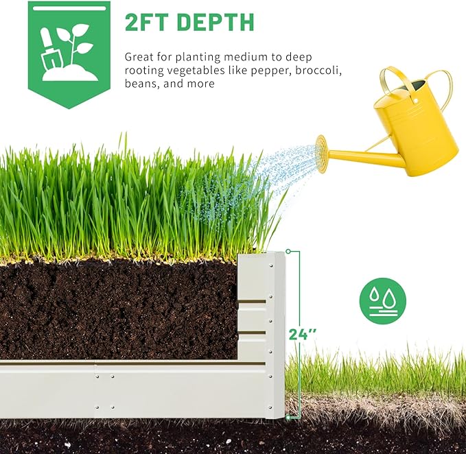 SnugNiture 2 Pcs 4x2x2FT Raised Garden Bed Galvanized Planter Garden Boxes Outdoor, Deep Root Planter Raised Bed for Vegetables Flowers Herbs,Beige White