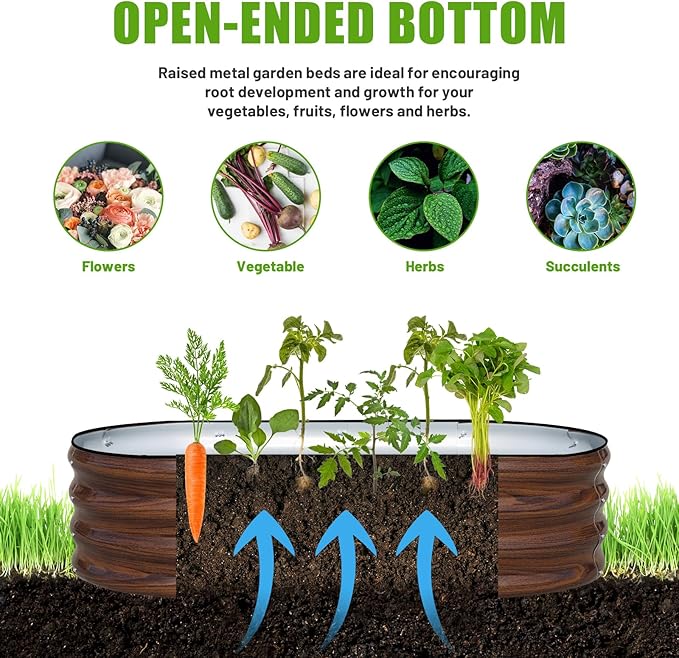 SnugNiture Galvanized Raised Garden Bed, 4x2x1ft Oval Metal Planter Box for Planting Outdoor Plants Vegetables