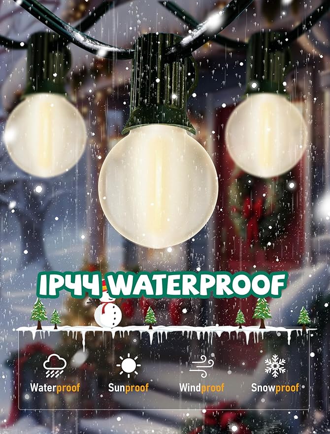 25ft Outdoor Christmas LED String Lights,G40 Frosted White Globe Lights with 27pcs Plastic Bulbs,Round Bulb Christmas Lights for Indoor/Outdoor Wedding Backyard Cafe Garden Christmas Decor