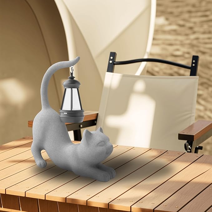 Solar Cat Garden Statue 10 Inch Porch Patio Decor for Outside Yard Decoration Outdoor Unique Housewarming Gardening Birthday Gifts for Cat Lovers Women Grandma