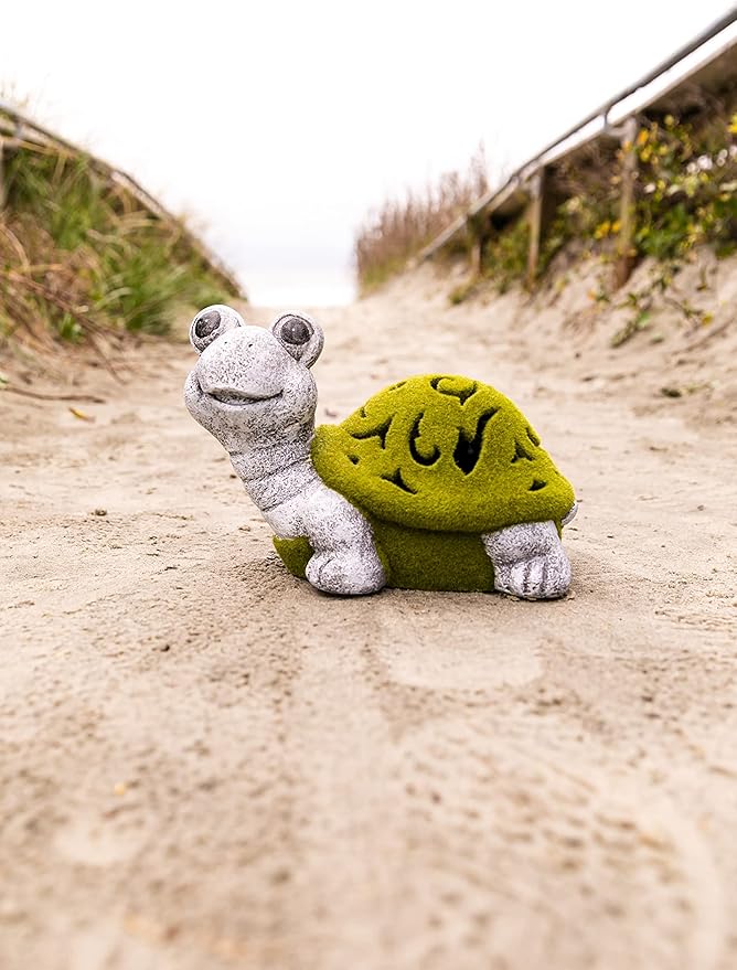 VP Home Lazy Turtle with Flocked Shell Solar Powered LED Outdoor Decor Garden Light - Great Addition for Your Garden, Solar Powered Light, Suitable for Outside Patio Lawn Gifts