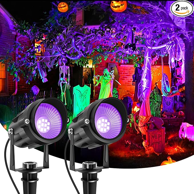 Outdoor Black Light Spotlight, LED Black Lights Waterproof Landscape Lighting with US Plug for Glow Party Body Paint Fluorescent Poster Stage Lighting Yard Garden Halloween Decoration(2 Pack)