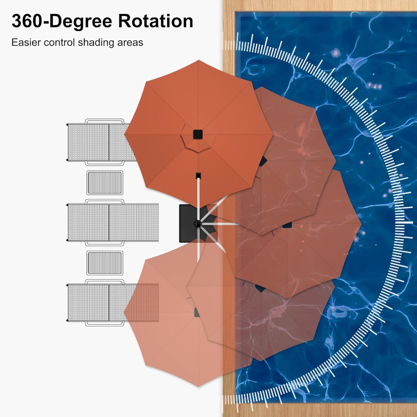 PURPLE LEAF 11ft Patio Umbrella With Base Solar powered LED Cantilever Umbrella with LED lights Windproof Outdoor Offset Umbrella for Garden Deck Pool Patio, Brick Red