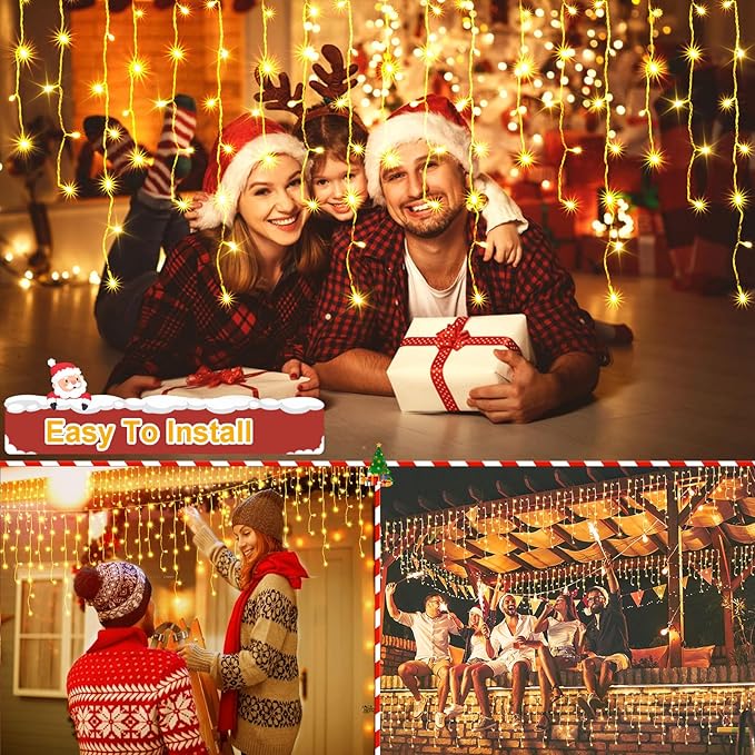 Christmas Lights 640 LED 65 FT Christmas Lights Outdoor with 120 Drops Plug in 8 Modes Christmas Decorations Curtain Fairy Lights for Wedding Party Holiday Bedroom Garden Patio Indoor (Warm White)