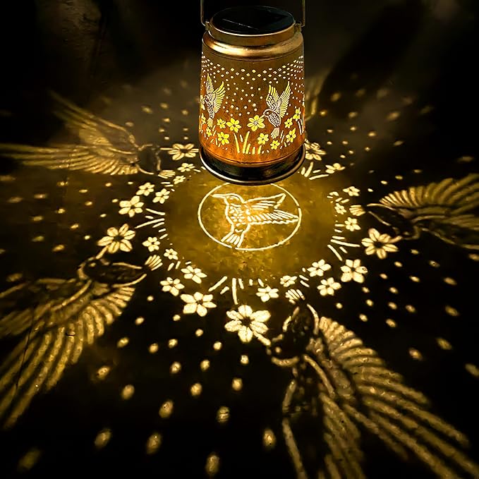 KY&BOSAM Solar Lanterns Outdoor Waterproof Hummingbird Garden Decor Birthday Gifts for Women Mom Grandma Hanging Solar Lights Outdoor Metal LED Lantern Outside for Yard Patio Backyard Porch Pathway