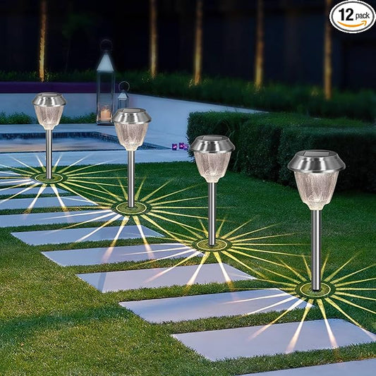 Solar Pathway Lights - 12 Pack Landscape Lawn Solar Lights Outdoor Waterproof，Super Bright LED Warm White & IP65 Garden Lights Stakes for Path, Yard Decoration, Driveway, Walkway