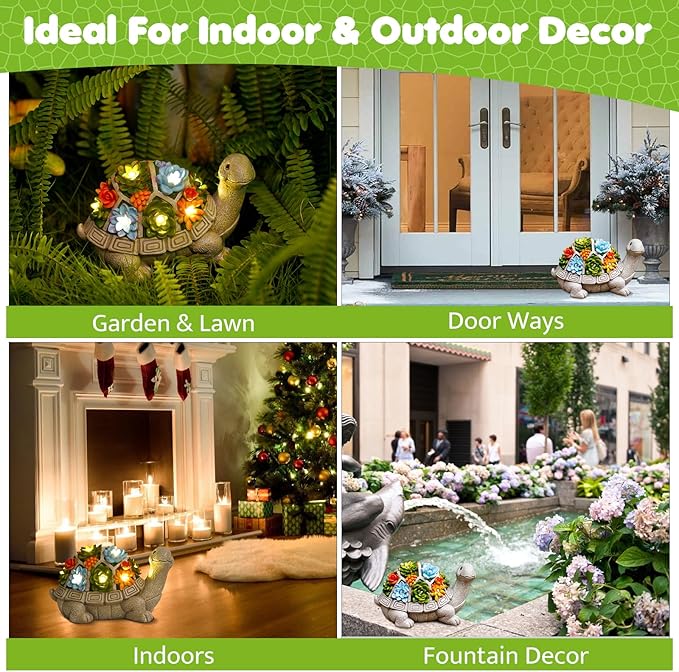 Solar Garden Turtle Statue - Turtle Decor with 7 Warming Solar LED Lights, Outdoor Decorations for Yard Patio Lawn & More, for Women, Moms, Birthdays or Turtle Lovers