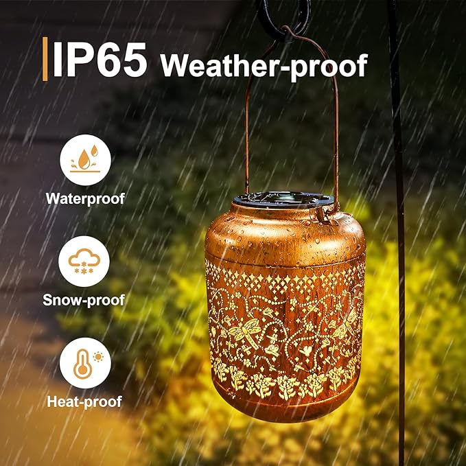 2Pack Dragonfly Solar Lanterns Outdoor Hanging Waterproof Lantern for Garden Decor Christmas Gifts for Women Mom Grandma Metal Solar Lights Decoration Outside for Yard, Patio,Pathway Landscape