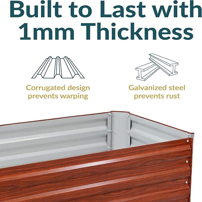 Sunnydaze 11.75" H Raised Metal Garden Bed - Galvanized Raised Garden Bed Outdoor for Vegetables and Flowers - Woodgrain - 4' x 2' Rectangle