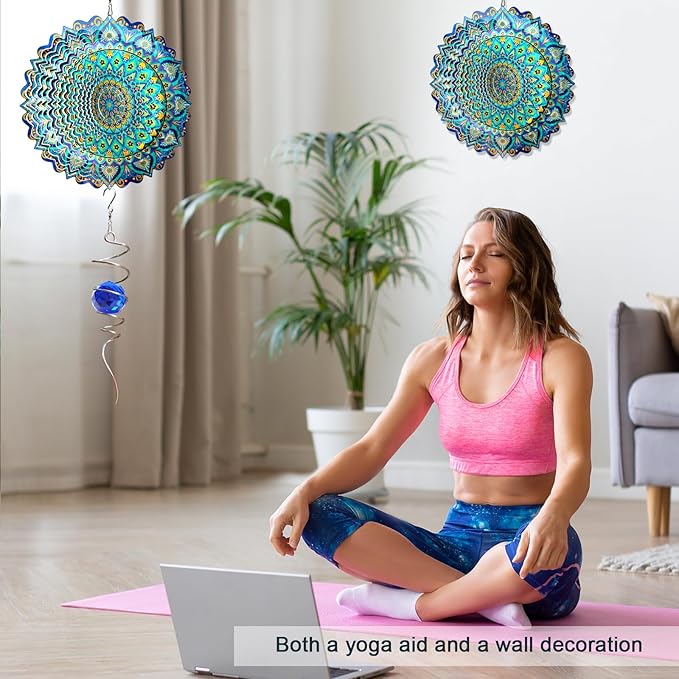 Wind Spinners Peacock Mandala Wind Spinner 3D Hanging Wind Sculpture Creates Mesmerizing Holographic Effect, Outdoor Garden Decor Kinetic Yard Art Decoration, Fun Mandala Gifts for Women Men