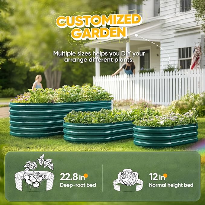 KING BIRD Raised Garden Bed Kit 2025 Upgraded Quick-Setup Galvanized Planter Garden Box Outdoor for Gardening, Vegetables, Flowers, 74x36x23 in, Green