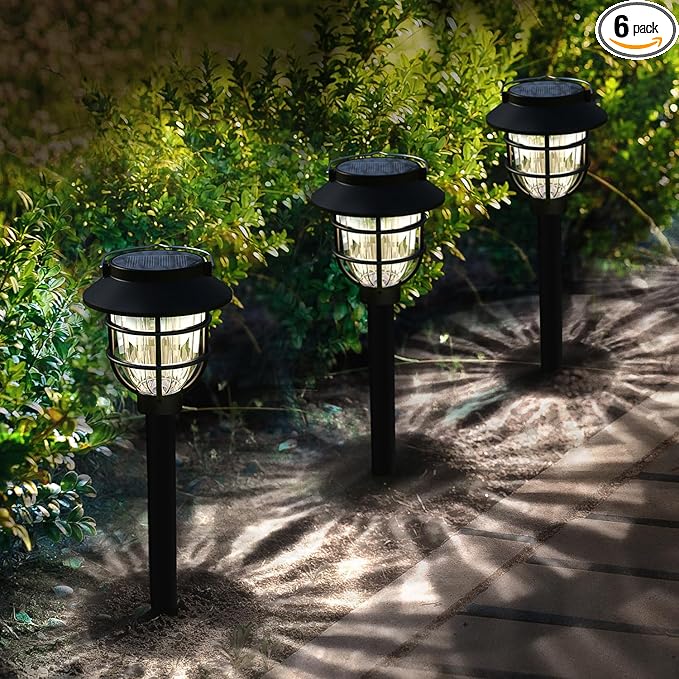 6 Pack Solar Pathway Lights Outdoor - Bright Solar Powered Garden Lights with Warm White LED, Auto On/Off Waterproof Path Lights Decorative, Landscape Lighting for Yard Patio Walkway Driveway