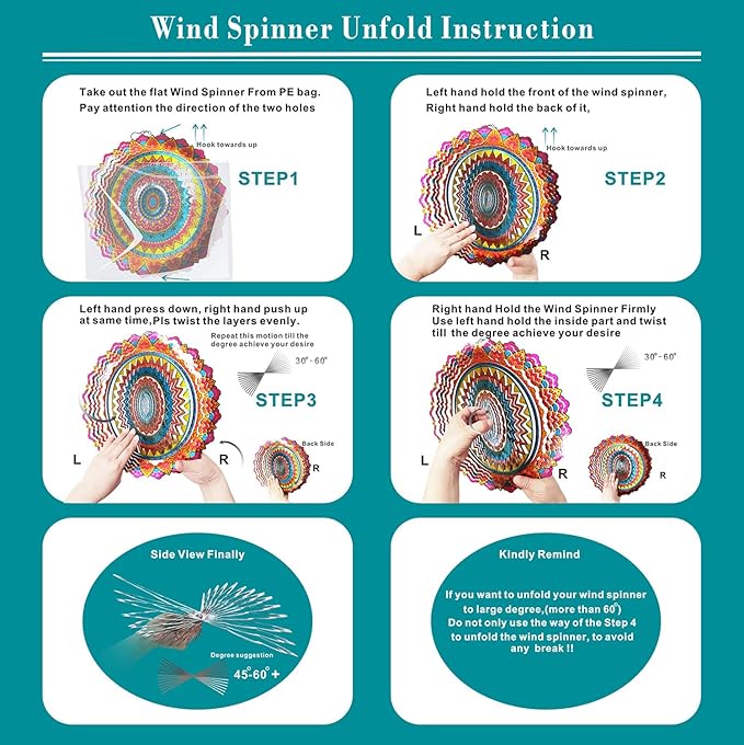 FONMY Stainless Steel Wind Spinner Worth Gift Indoor Outdoor Garden Decoration Crafts Ornaments 12 inch Multi Color Mandala Wind Spinners
