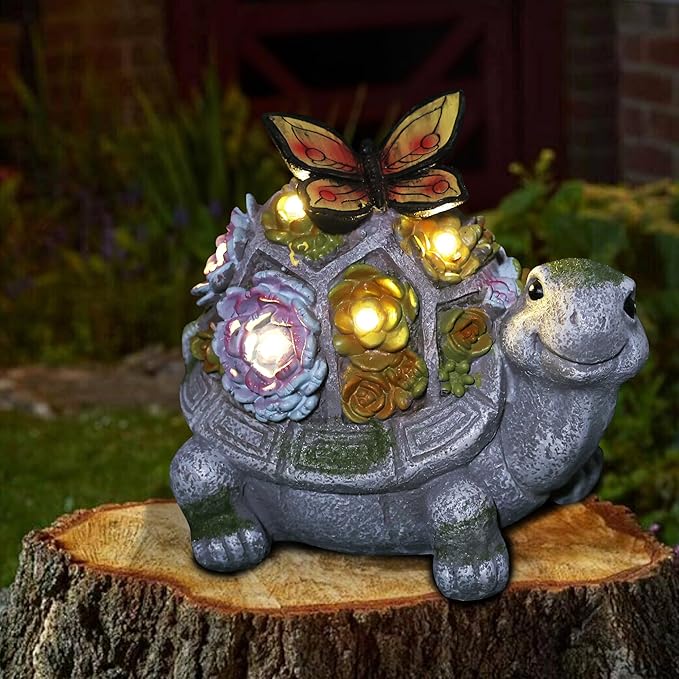 Attivolife Turtle Solar Garden Outdoor Statues with Succulent 7 LED Light, Patio Lawn Balcon Yard Ornament Art Decor, Mother Day Housewarming Birthday Gift for Mom Women Grandma
