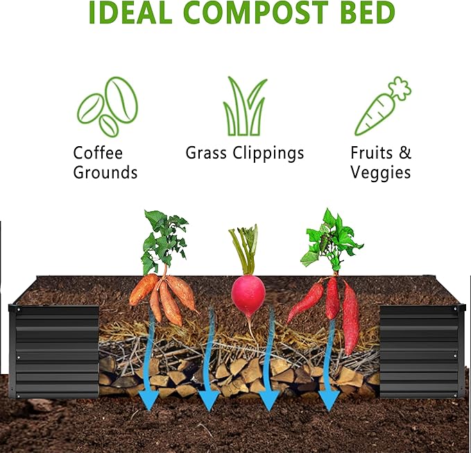 MGNO 2pcs 10x3x1FT Galvanized Raised Garden Bed-Outdoor Planter Box for Vegetables-Metal Garden Bed,Rectangle Planting Box for Herb,Flower,Black