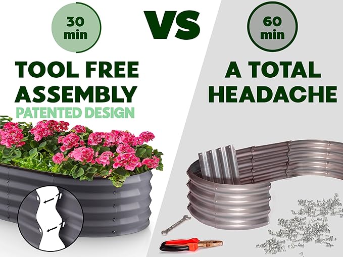 Galvanized Raised Garden Beds Outdoor // 8×2×1 ft Planter Raised Beds for Gardening, Vegetables, Flowers // Large Metal Garden Box (Gray) // Patented Tool-Free Design