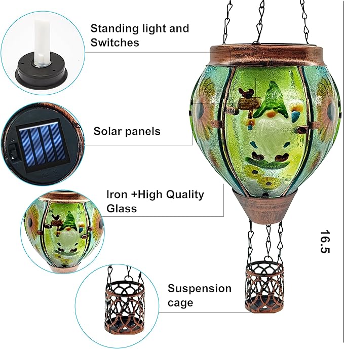 Solar Hot Air Balloon Lantern with Flame, Solar Hot Air Balloon Waterproof Lantern for Garden Farmhouse Decoration (GardenGnome)