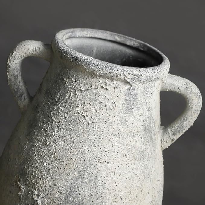 Large Ceramic Rustic Vase,11.3 inch Tall Farmhouse Flower Vase with 2 Handles for Home Decor, Living Room Entryway Table Centerpiece Decor