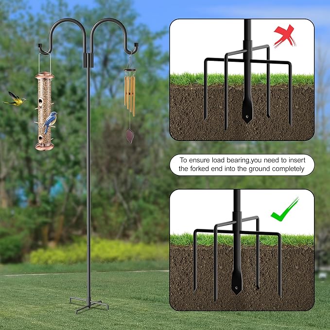 Highpro Double Shepherd Hooks for Outdoor, 95 Inch Heavy Duty Bird Feeder Pole for Hanging Bird Feeder, Garden Hooks Plant Baskets, Garden Plant Hanger Stands with 5 Prong Base