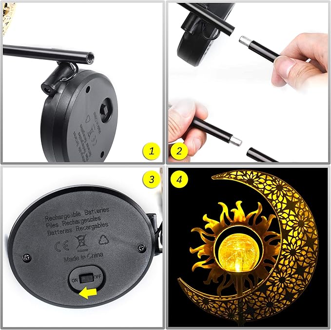 Solar Garden Statues Outdoor Decor, Moon Sun Figurine Light Stake, Housewarming Ornament for Patio, Lawn, Yard, Pathway - Unique Gift Ideas for Gardening Mom Grandma