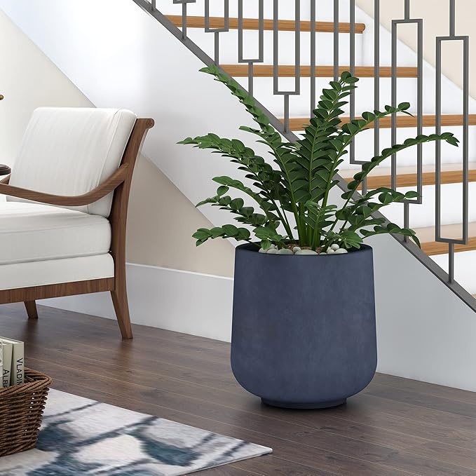 Kante 15.3" Dia Round Concrete Planter, Outdoor Indoor Large Plant Pots Containers with Drainage Hole and Rubber Plug for Home Garden Patio, Charcoal