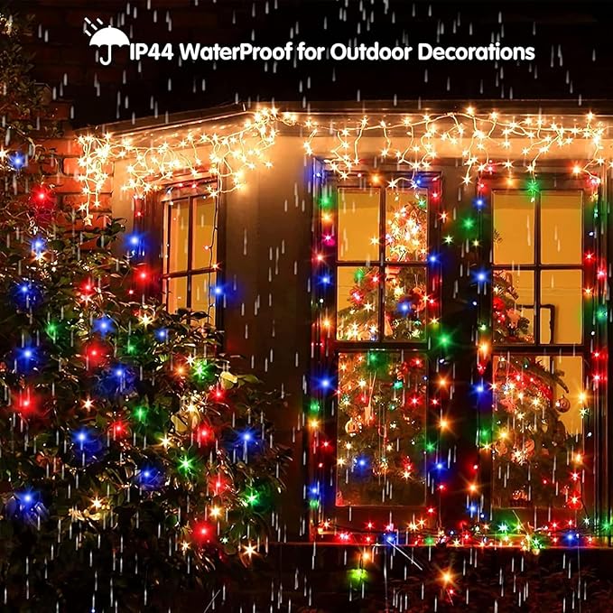 Solar Christmas Lights Outdoor Waterproof Christmas Decorations Curtain Lights 320LED 29.5ft 60 Drops, Solar Powered Rechargeable Fairy Lights for Party, Holiday, Wedding Decorations(Multicolor)