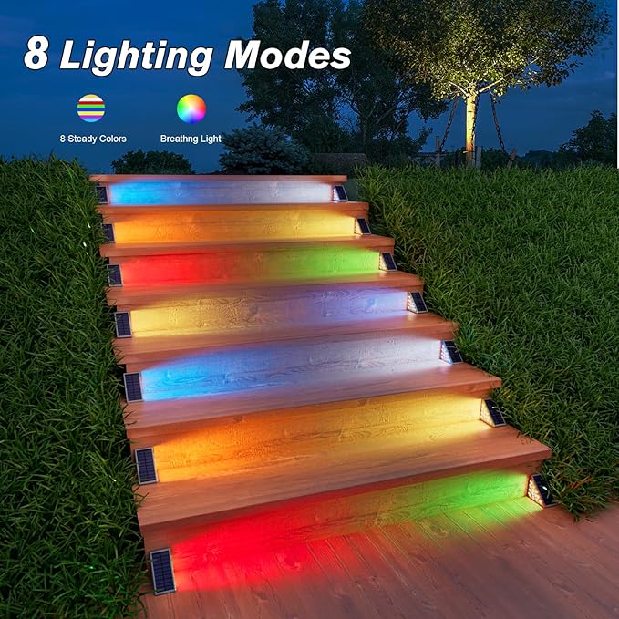 VOLISUN Solar Stair Lights 12 Pack, 7 Fixed Colors, Solar Step Lights Outdoor Waterproof IP67, LED Outdoor Step Light, Deck Light Outdoor Decor for Garden Stair, Front Step, Porch and Patio