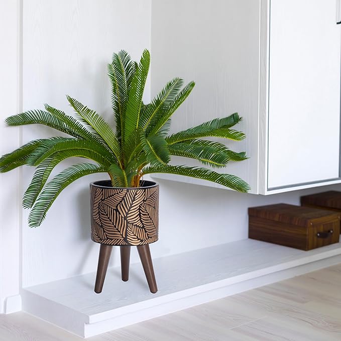 D'vine Dev 8 Inch Planter Pot with Stand, Mid-Century Tall Plant Pot with Legs for Indoor Plants, Small, Bronze/Grey, 88-L-A-6