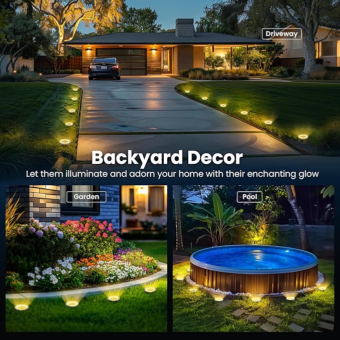 SOLPEX 2 Pack Solar Ground Lights Outdoor Waterproof, Solar Powered Pathway Lights, Landscape Lighting for Garden Walkway Driveway Backyard Decor (Warm White)