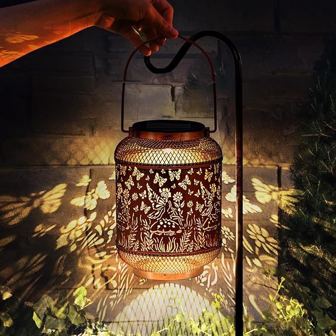 Solar Lanterns Outdoor Waterproof Hanging Solar Lights, Butterfly Gardening Gifts for Women, Mom, Metal Decorative LED Fairy Lanterns for Yard, Patio, Lawn, Garden Decor
