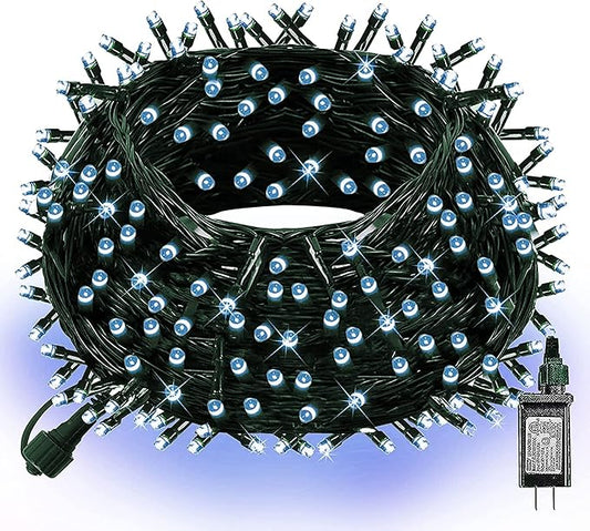 Dazzle Bright 300 LED Christmas String Lights, 100 FT Connectable Waterproof String Lights Green Wire with 8 Modes, Christmas Decorations for Indoor Outdoor Xmas Party Yard Garden (White)