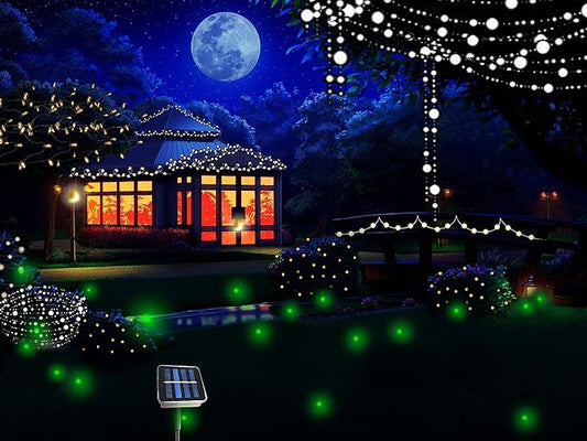 Solar Powered Firefly Lights,18 LED Fairy Automated Pulsating Firefly String Light Waterproof Garden Chasing Suitable for Swimming Pools, Fountain Fish Tanks, and Outdoor Decoration