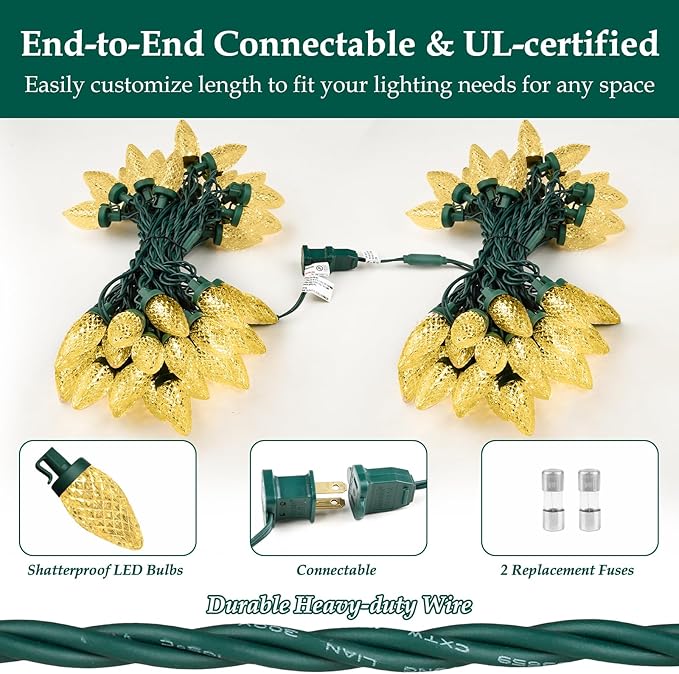 C9 LED Christmas Lights, 67FT 100 Bulbs Outdoor Christmas Decorations for House Waterproof String Lights Extendable Green Wire Fairy Lights for Patio Xmas Garden Party Wedding Indoor Warm White